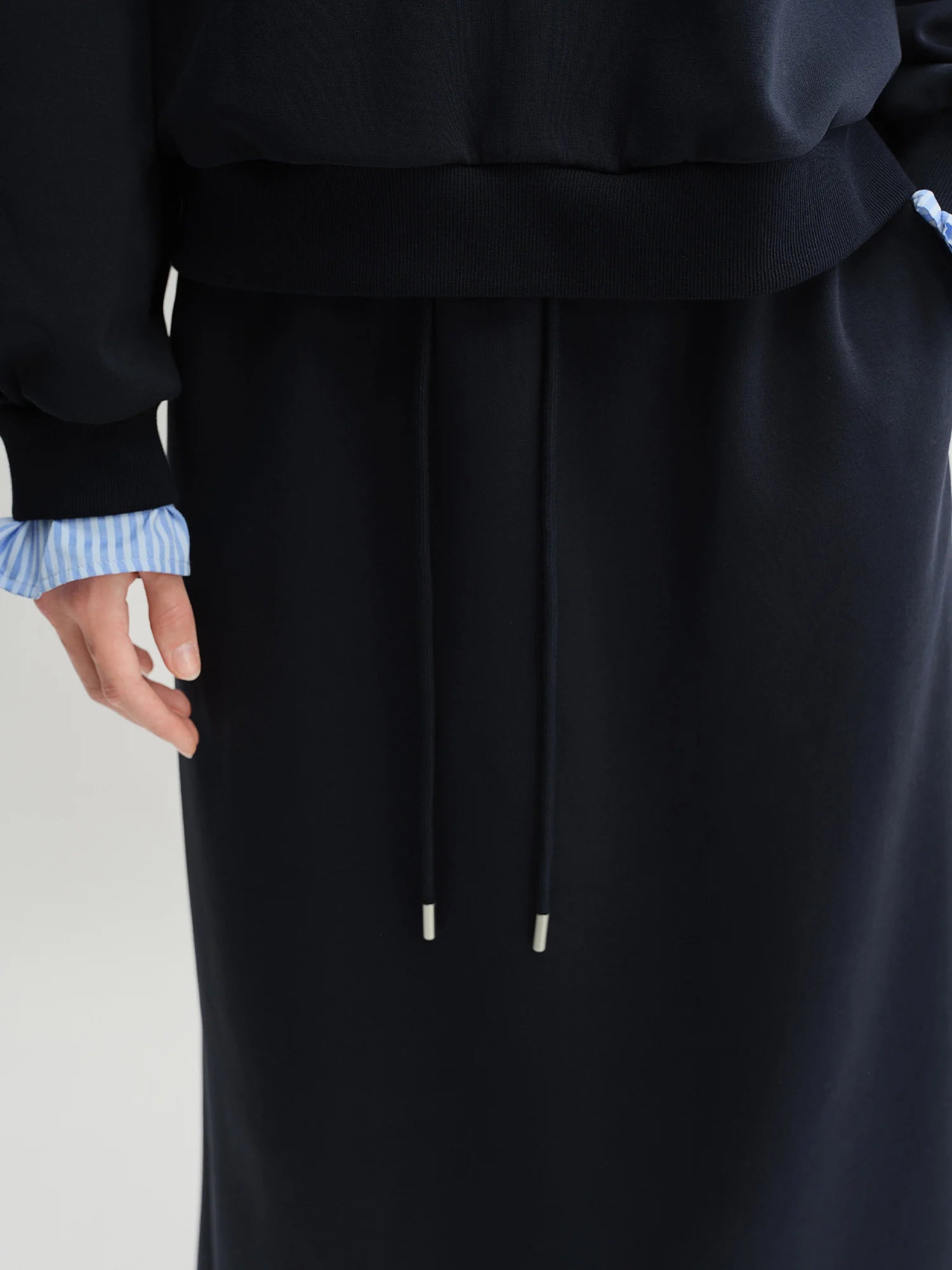DUSHU Plus Size Navy Blue Long Sleeve Top Skirt Fashion Set 2025 Autumn New Arrival Splicing Sweater Skirt