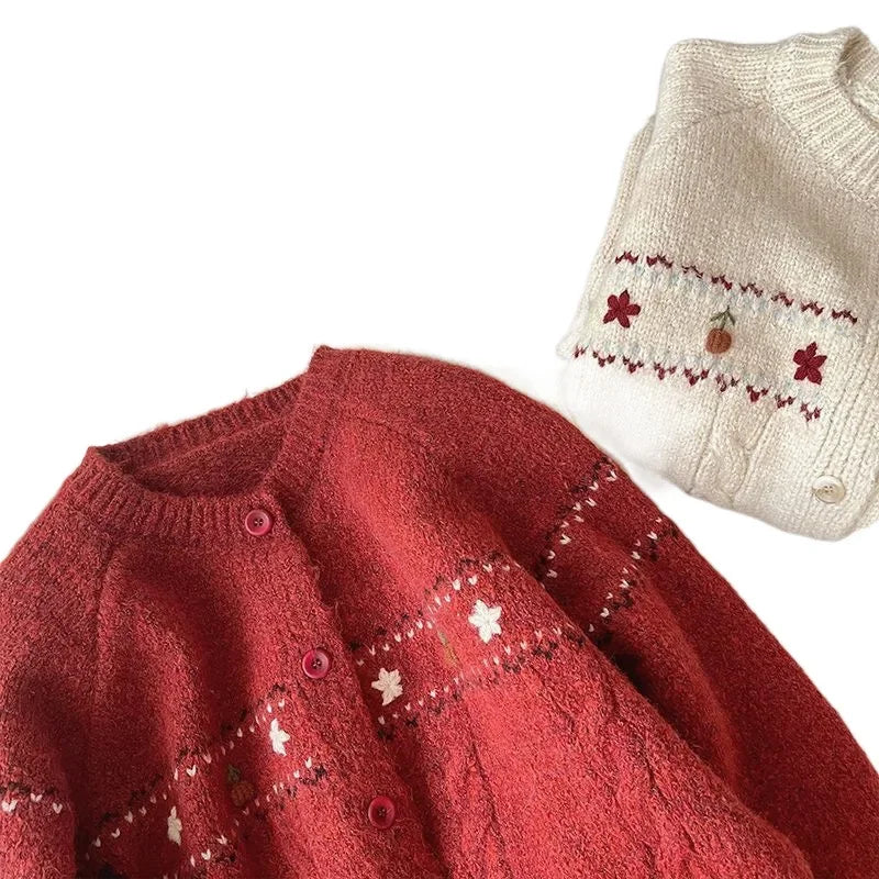 2024 New Artistic Floral Embroidery Round Neck Sweater Jacket Women's Autumn Single-Breasted Knitted Cardigan Sensibility Design