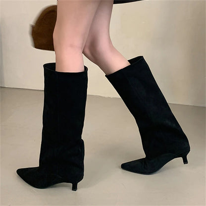 Eilyken 2025 Winter Street Style Pointed Toe Knee-High Boots Women Low Heels Shoes Female Long Booties Zapatos De Mujer