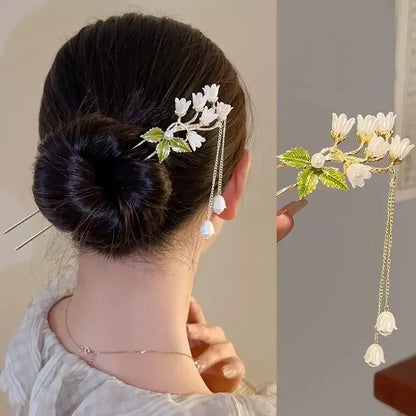 Vintage Bell Orchid Flower Fringe Hair Sticks Fashionable Female Metal Hairpin Hair Stick Female Hair Ornament Styling Tools