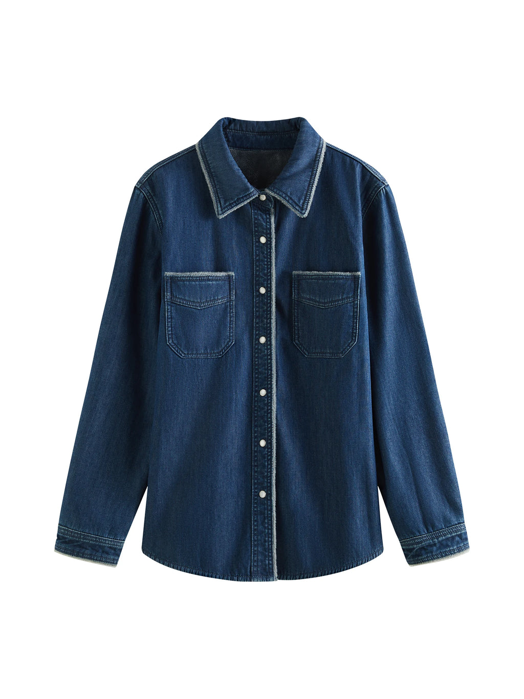 FSLE Cotton Padded Thickened Denim Blue Shirt For Female Fall Winter 2024 New Design Commuter Loose Blouse Cardigan 24FS14296