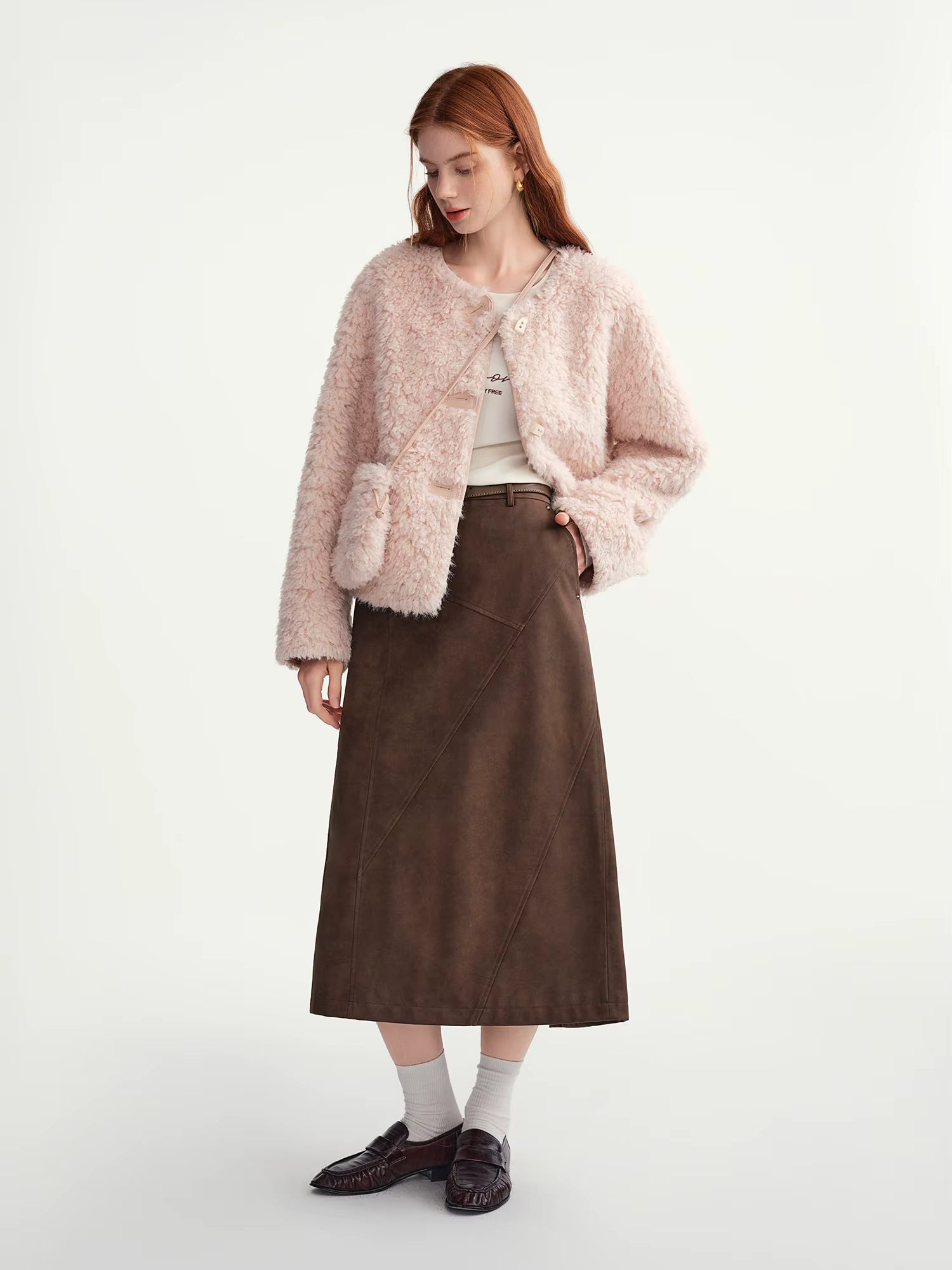 2025 Winter Women's Soft Faux Shearling Short Jacket Eco-Friendly Cropped Coat Vegan Leather Trench Vintage Outerwear