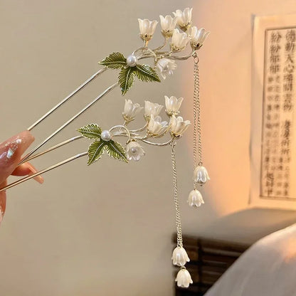 Vintage Bell Orchid Flower Fringe Hair Sticks Fashionable Female Metal Hairpin Hair Stick Female Hair Ornament Styling Tools