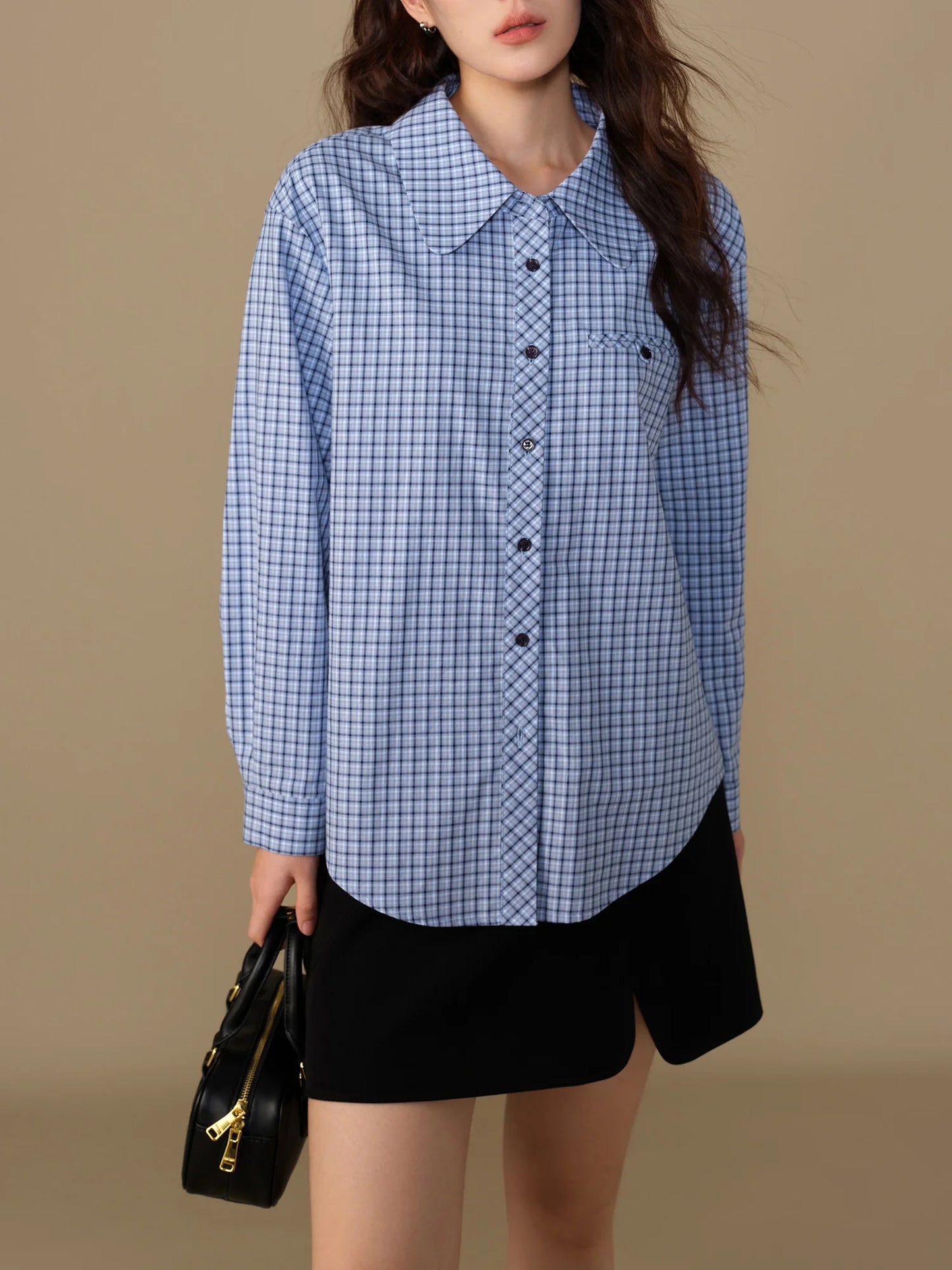 DUSHU Women's Retro Checkered Shirt Jacket 2024 Winter New Lazy Style Casual Versatile Women Shirt Casual Loose 24DS84243