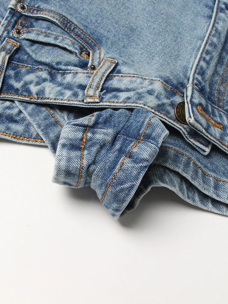 TWOTWINSTYLE Denim Solid Shorts Skirts For Women High Waist Patchwork Irregular Hem Streetwear Short Pants Female Clothing 2022