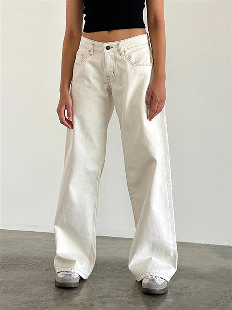 CHRONSTYLE Women Wide Leg Boyfriend Jeans Straight Hip Hop Long Denim Pants Low Waist Baggy Jeans Casual Loose Jeans Streetwear
