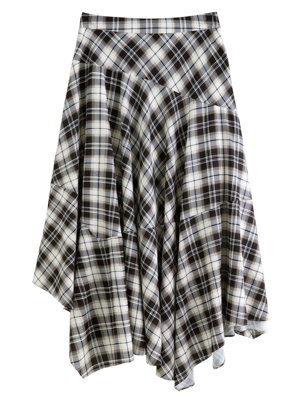 DUSHU Plus Size Women's [South France Story] Irregular Deconstructed Checkered Retro French Long A-Line Skirt