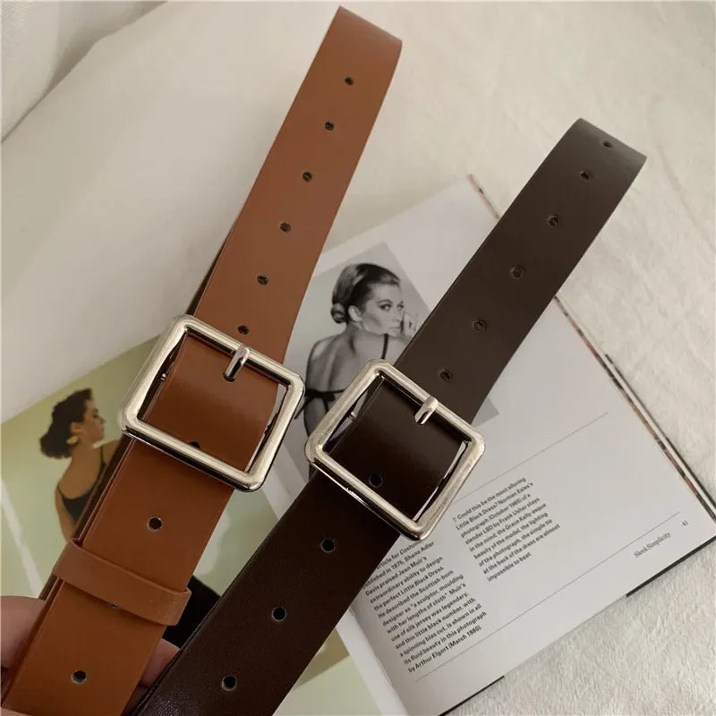 2023 PU Leather Belt For Women Square Buckle Pin Buckle Jeans Black Belt Chic Luxury Brand Ladies Y2k Belt Female Waistband