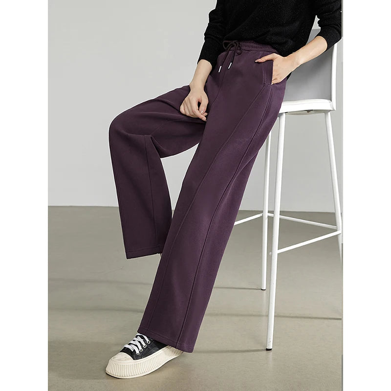 TOYOUTH Women Casual Pants 2024 Autumn Winter New Cotton Elastic Waist Drawstring Straight Wide Leg Casual Pants