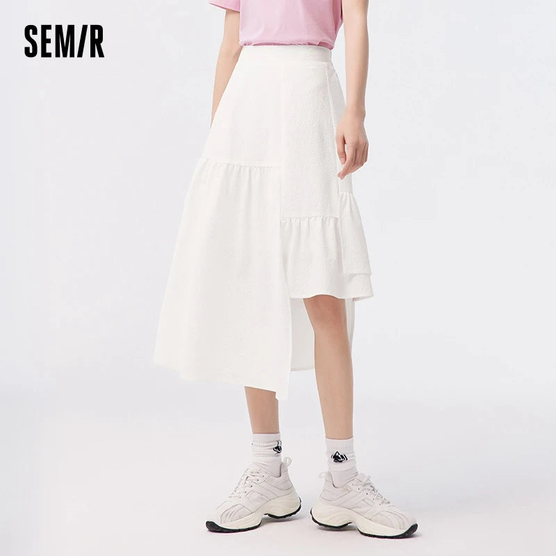 Semir Women Skirt Loose-Fitting Adjustable Waist Showcasing Pure Color Design-Oriented 2024 Summer New Arrival
