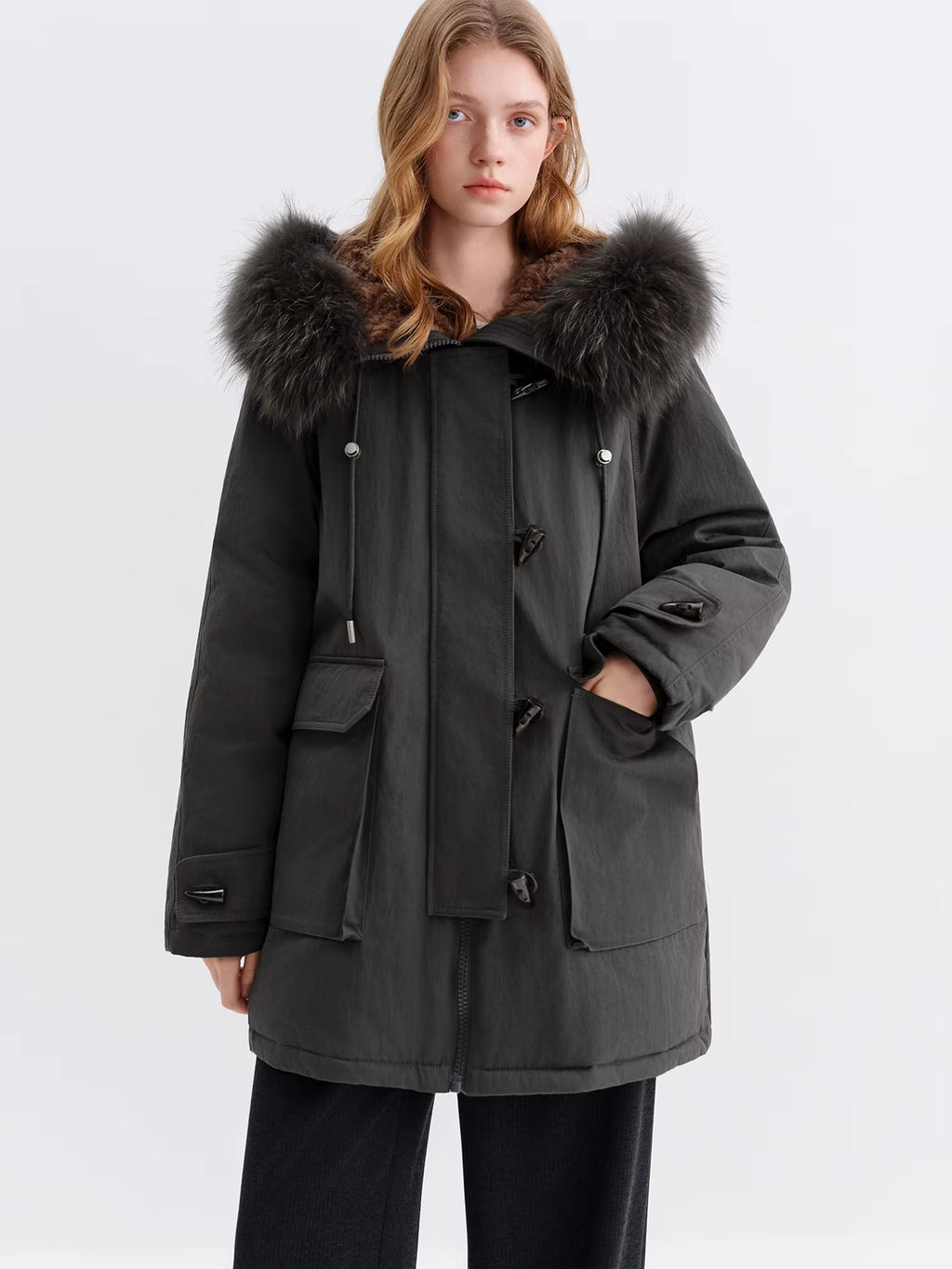 Raccoon Dog Fur-Lined Collar Parka Mid-Length Down Jacket for Women Winter 2025 New Arrival Keep Warm Khaki Down Coat