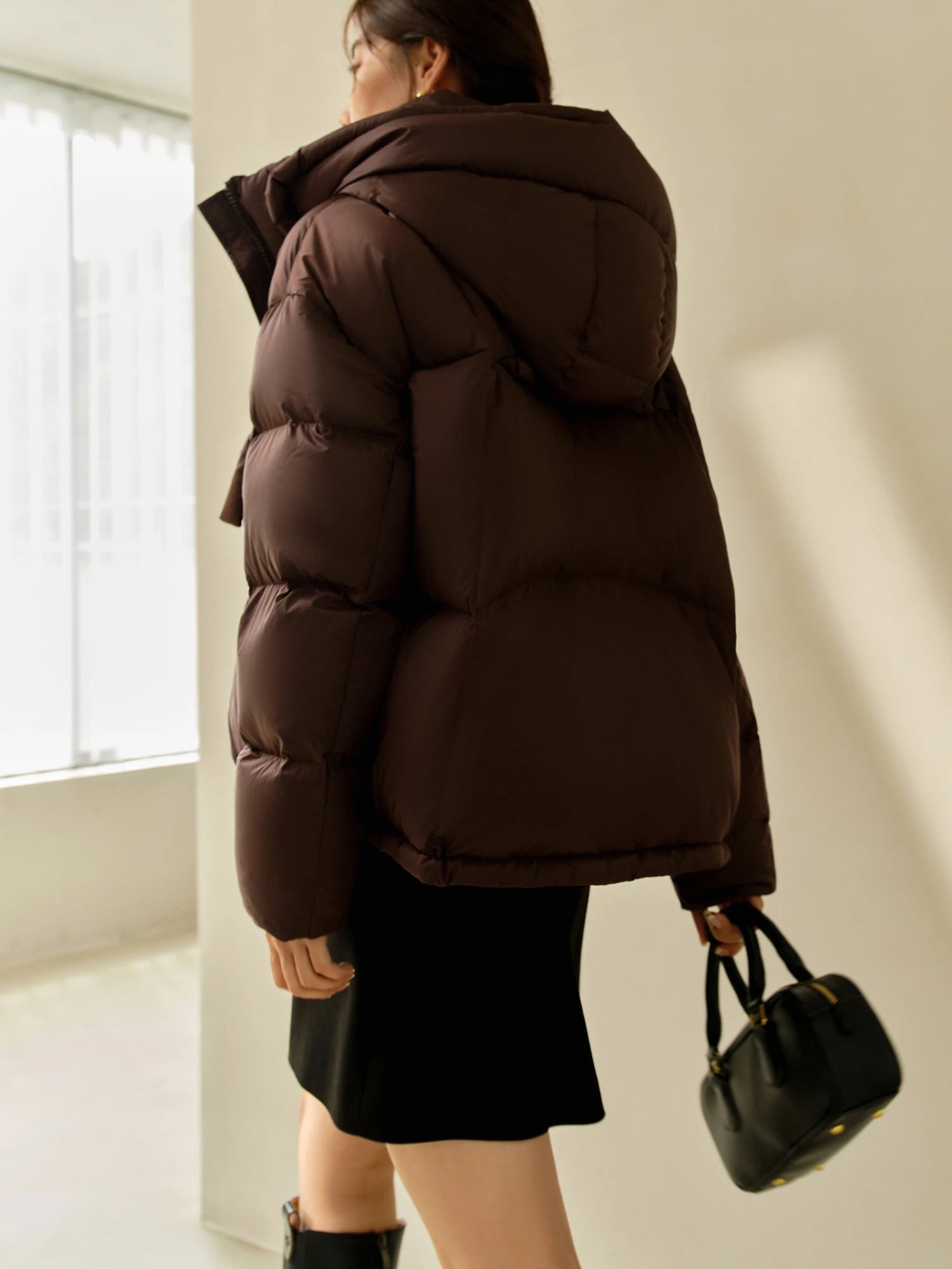 DUSHU Oversize 164-182 Filling Amount Coffee Colored Down Jacket 2024 Winter New Product Cold Resistant Goose Down Coats