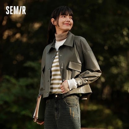 Semir 2024 Jacket Women High Street Fashion Spring New Salt Style Off-Shoulder Loose Top Trendy And Cool Jackets