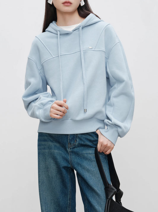 ZIQIAO Women Short Hoodies 2024 Winter Blue Thicken Female Sweatshirt Tops 86.7% Cotton Warm Women Pullover Top 24ZQ94374