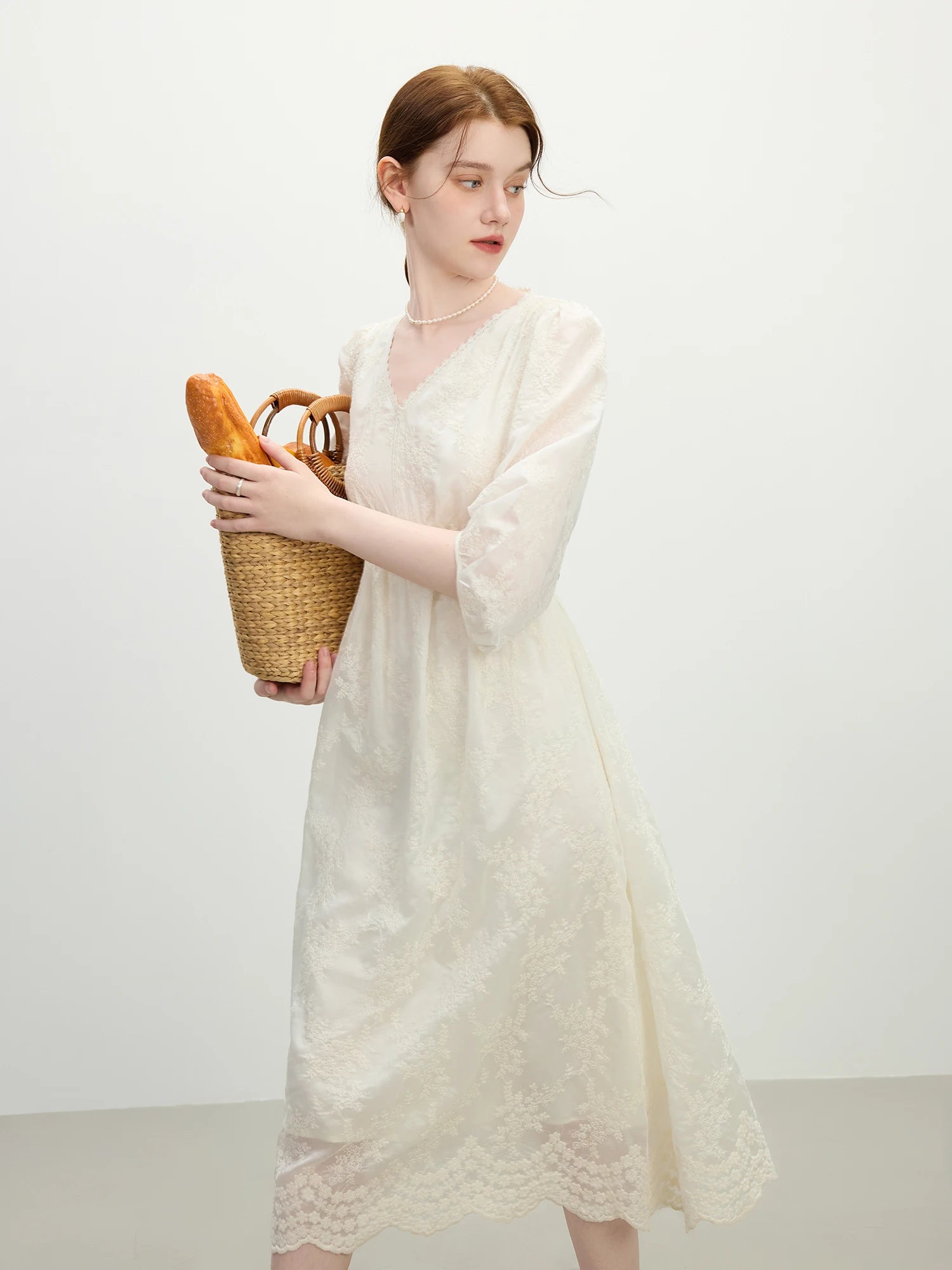 FSLE French Jacquard Lace Maxi Dress 2025 Summer Waist-Defining Sheer Tulle Elegant Beach to Gala Formal Wear