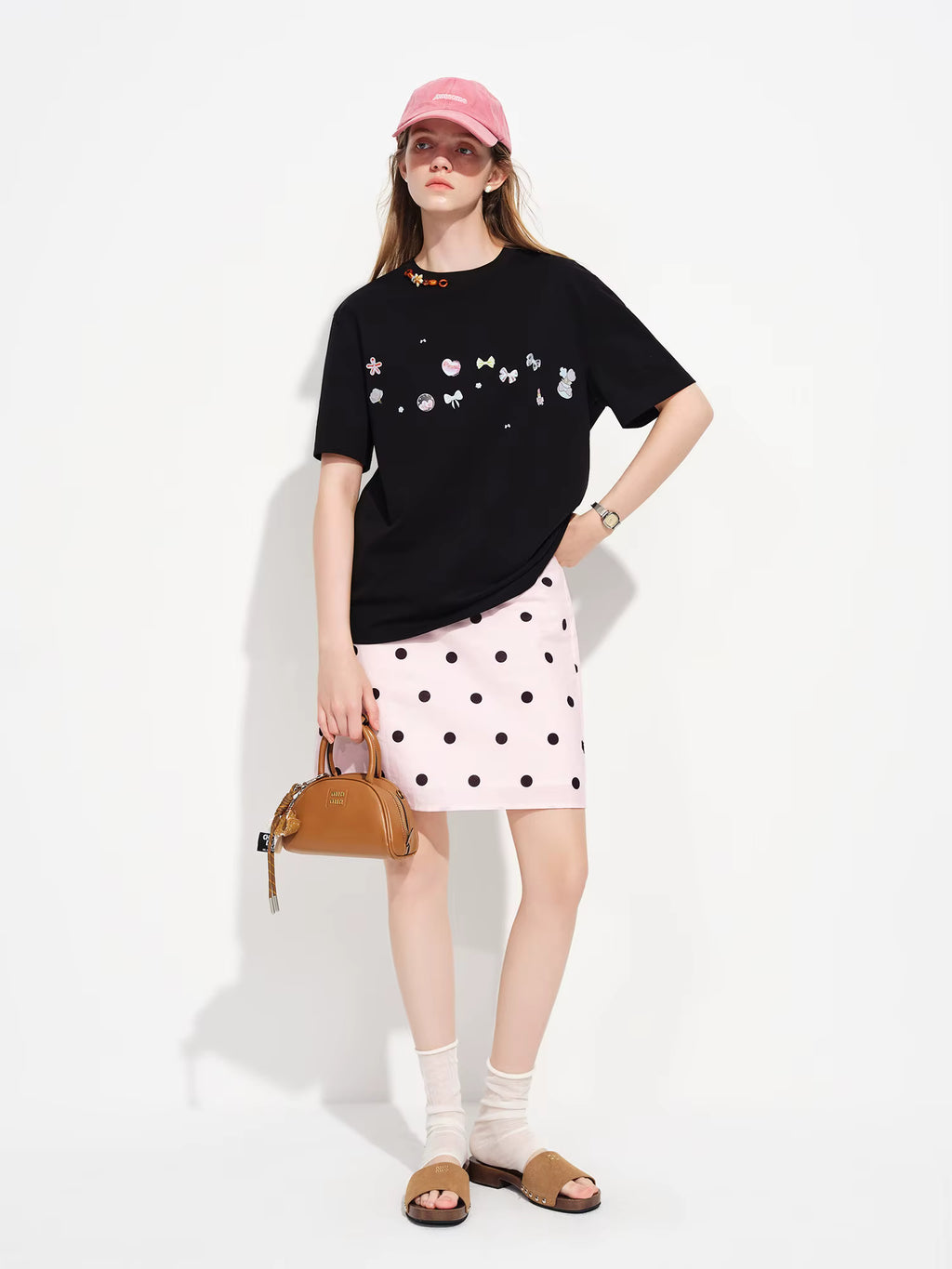 Color-blocked Light Pink Polka Dot High-waisted Japanese Style A-line Mini Skirt New Spring 2026 Style Sweet Skirt