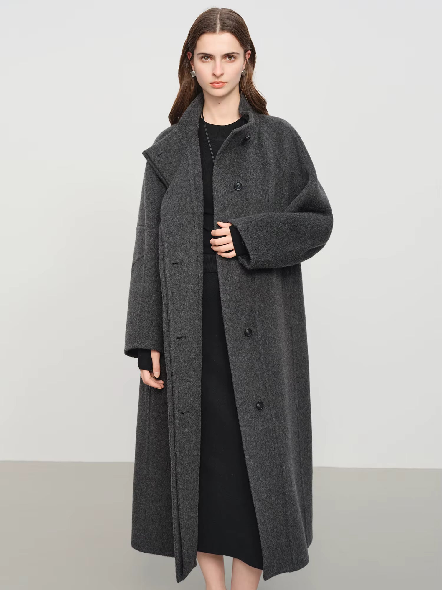 Minimalist Standing Collar Straight Cut Yak Wool Double-Faced Cashmere Coat Winter 2025 New Arrival Versatile Outerwear