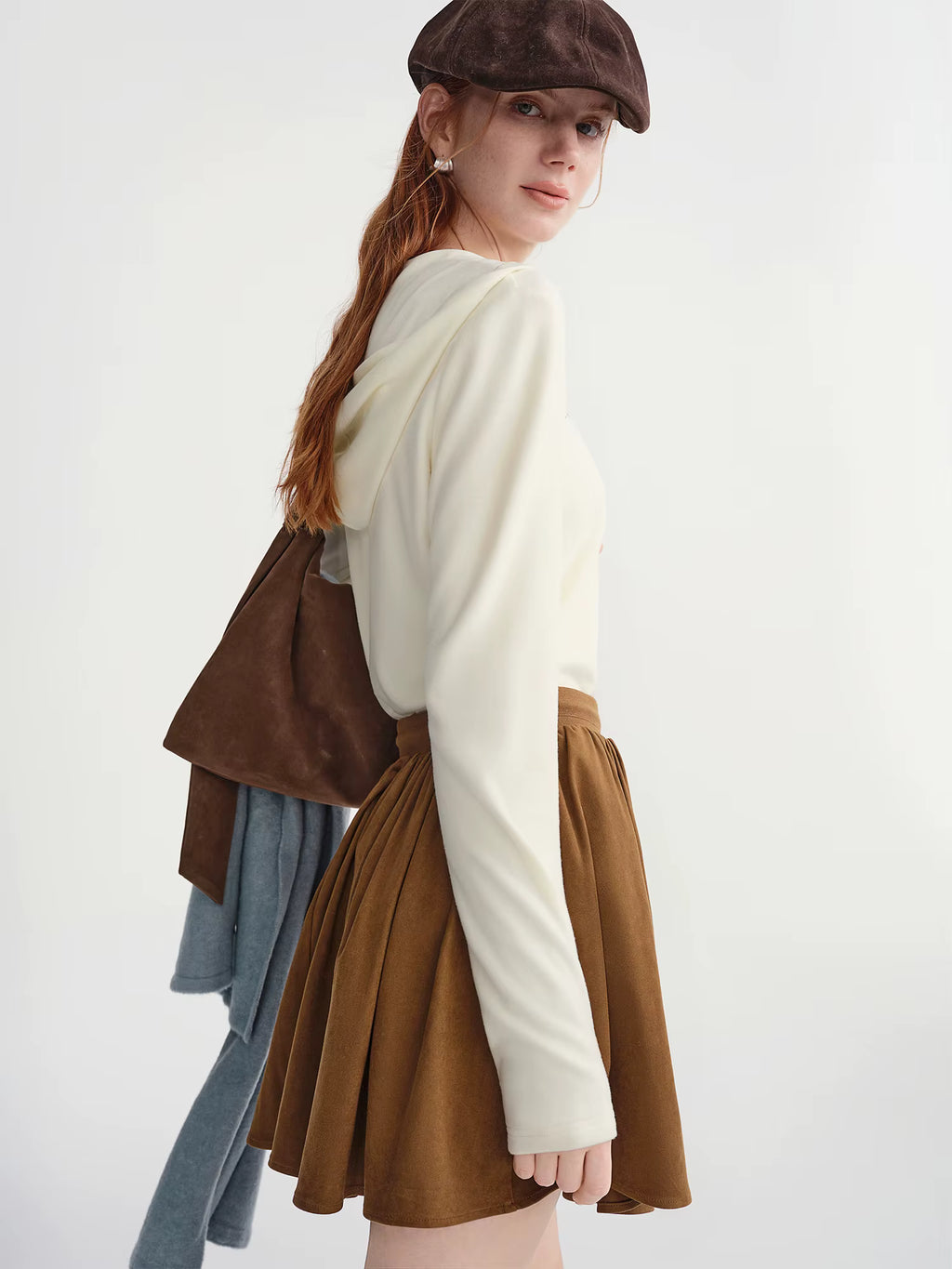 Plus-Size Women's Soft Warm Touch Slanted Collar Embroidered Top with Attached Hood Winter 2025 New Arrival Long Sleeve