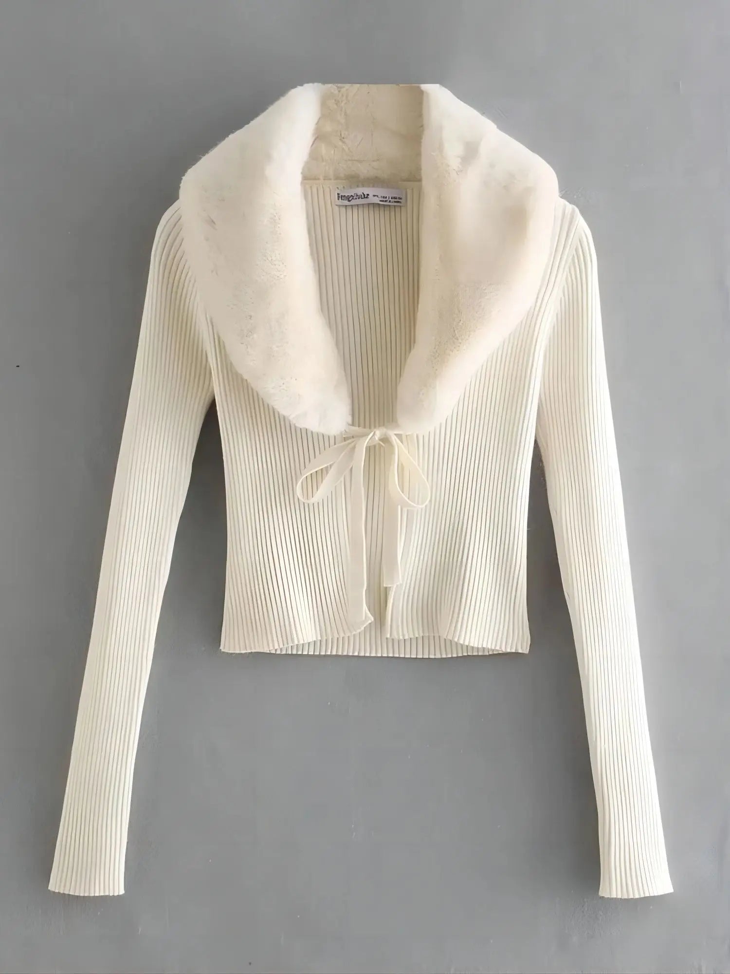 Klacwaya Cardigans For Women 2021 Vintage Faux Fur Effect Fur Collar Knitted Sweater Long Sleeve Top Blue Sweater Knit Cardigan