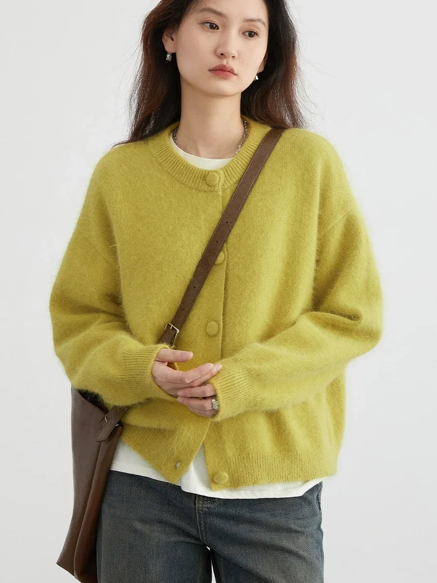 CHIC VEN Women Cardigan Green Loose Korean Soft Knitted Sweaters Rabbit Hair Woman Jumpers Casual Female Top Autumn Winter 2024