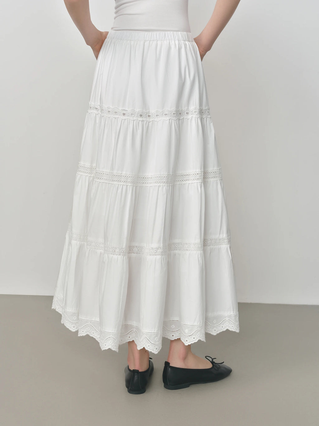 FSLE High Waist Lace Stitching Heavy A-line Super Long Cake Skirt Female 2025 Early Autumn New