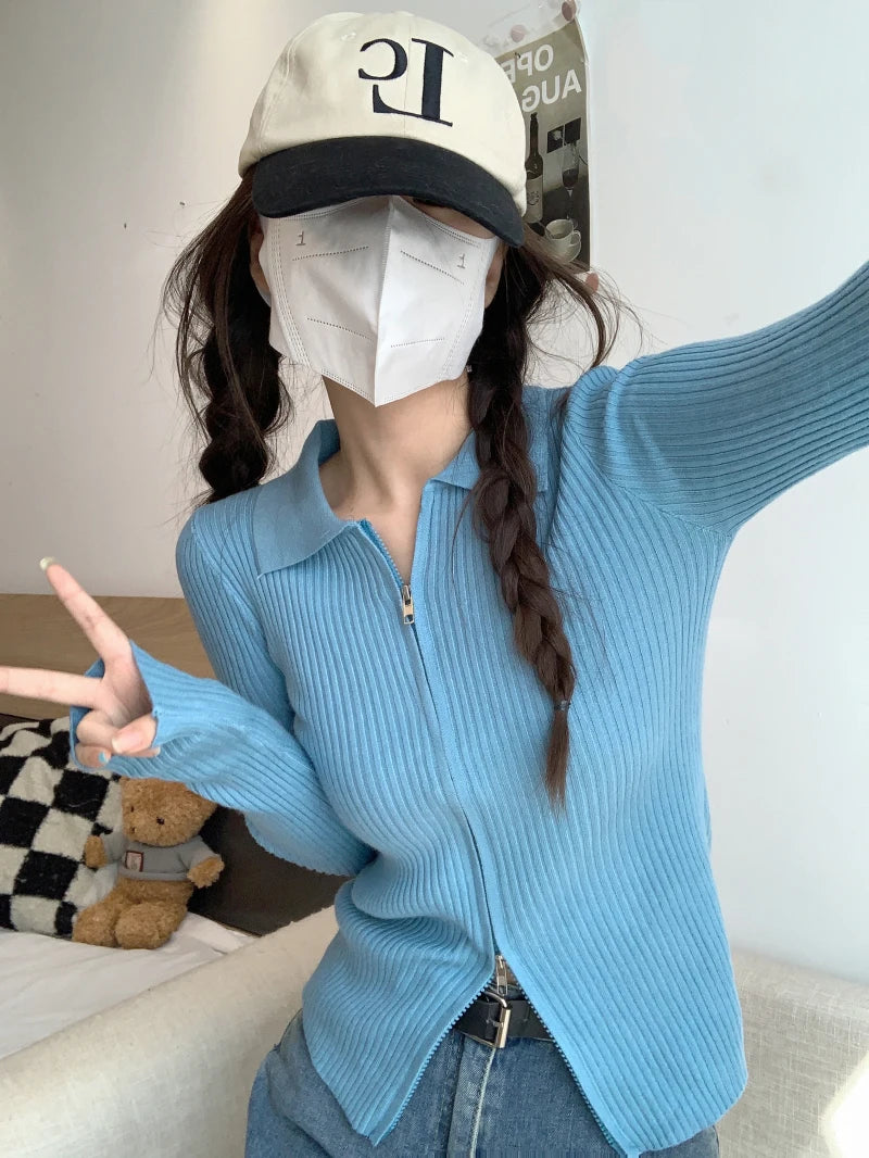 Sweater Cardigans Women Slim Y2k Hotsweat College Young Fashion 2022 Autumn New Design Zipper Cropped Girls Sexy Kpop Korean Ins