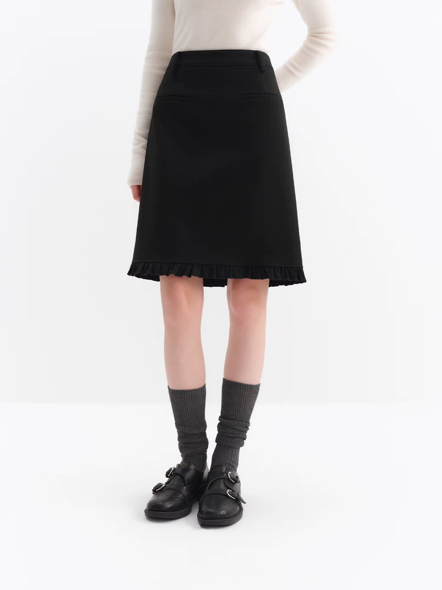 Elegant Design Ruffled Hem Flattering A-Line Half Skirt Winter Autumn 2025 New Arrival Skirt Black Knee High Office Skirts