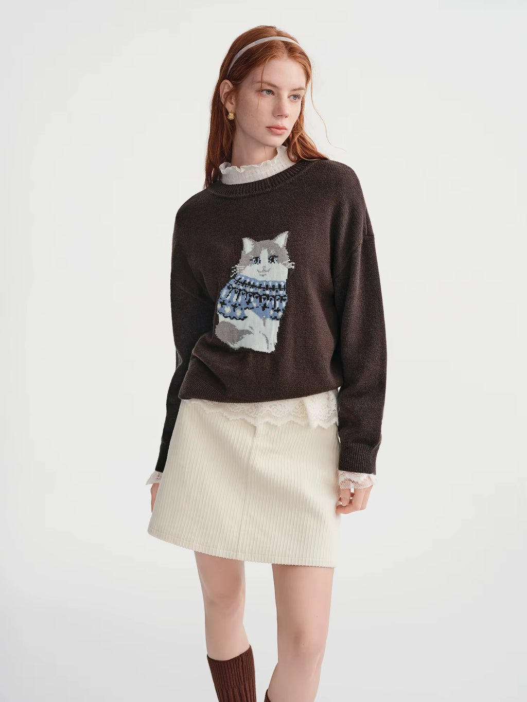 2025 Winter Women's Fun Animal Pattern Jacquard Knit Sweater - Relaxed Fit Round Neck Slimming Pullover for Casual Comfort