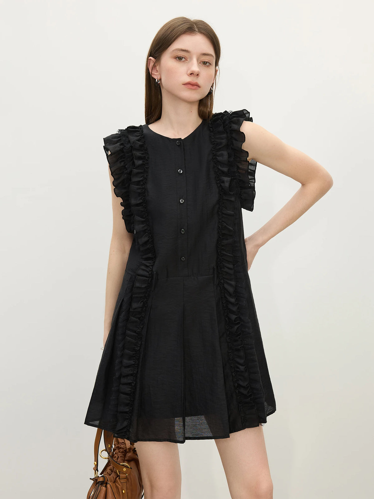 FSLE 2025 Summer Women's Linen Pleated Dress - Intricate Embroidery & Romantic Ruffle Trim Casual Dresses