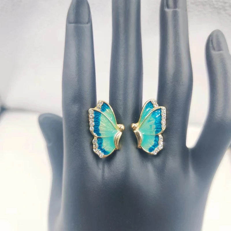 Delysia King Women 2021 Trendy Blue Butterfly Ear Studs High Grade Crystal Elegant Temperament Banquet Jewellery