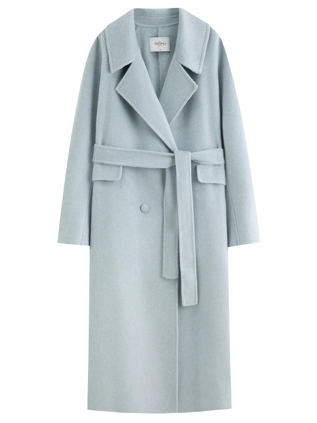 Double-breasted Cashmere Wool Coat Elegant Ladies Women Commuting Simple Temperament Mid-calf Length British Style