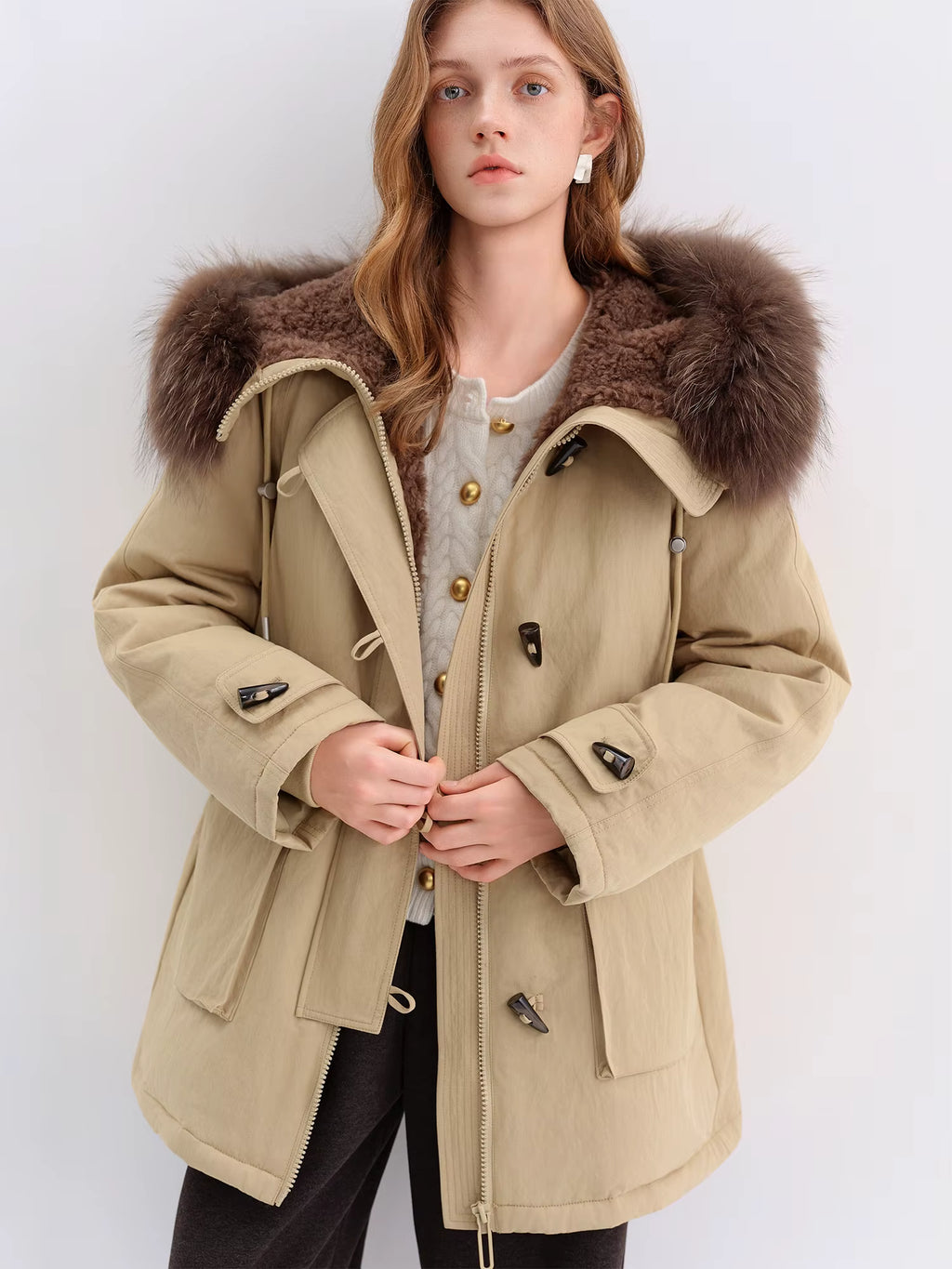 Raccoon Dog Fur-Lined Collar Parka Mid-Length Down Jacket for Women Winter 2025 New Arrival Keep Warm Khaki Down Coat