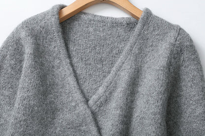 Ethereal   2024 new style of Women's casual standard version grey wool blend asymmetrical cardigan