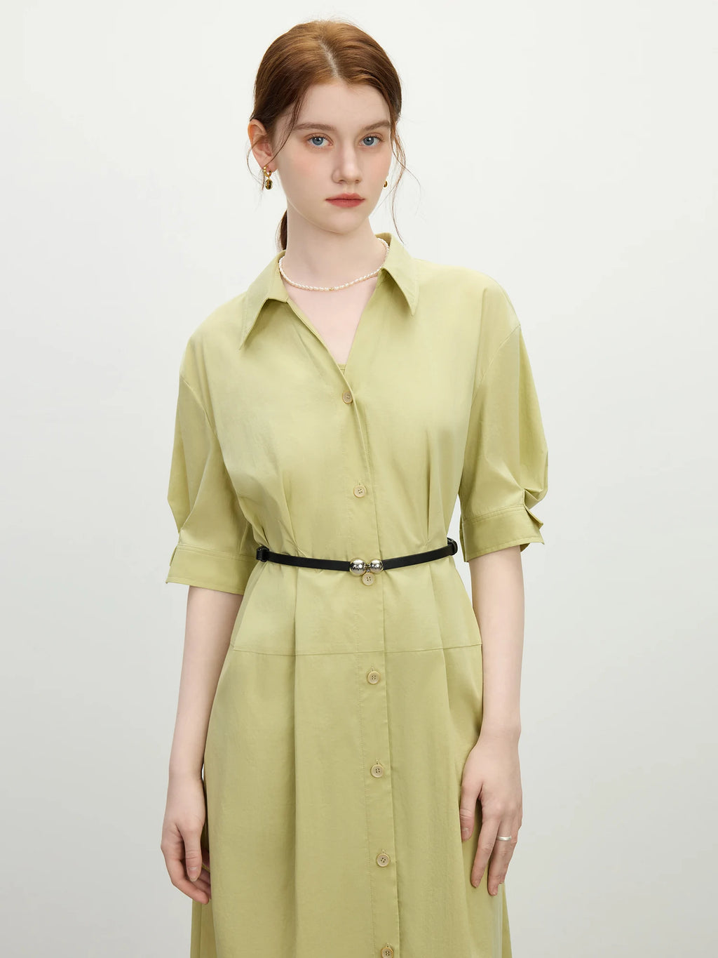 FSLE Structured Waist-Defining Shirt Dress 2025 Summer Elegant Office To Interview Attire 3D Tailored Chiffon Formal