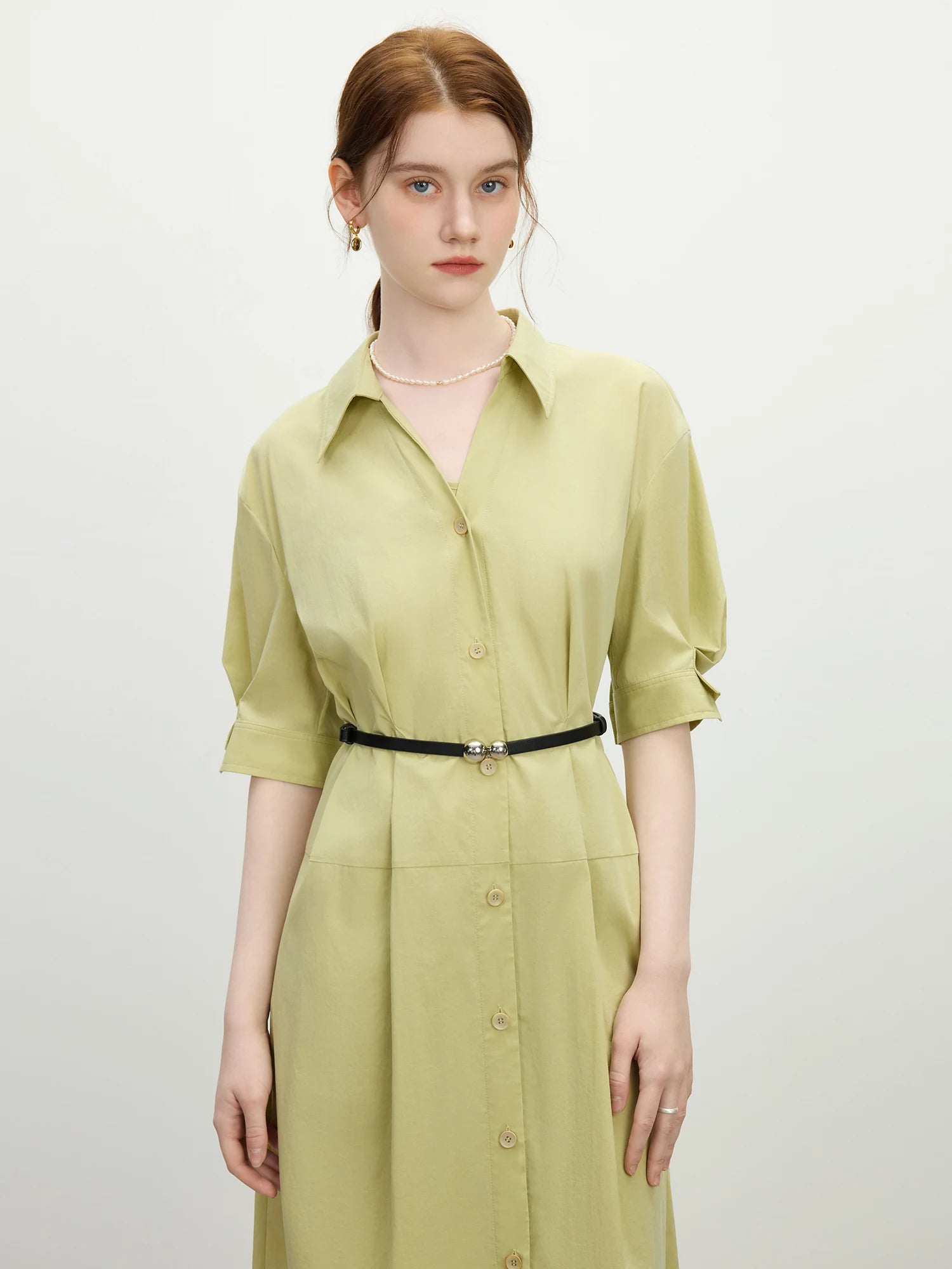 FSLE Structured Waist-Defining Shirt Dress 2025 Summer Elegant Office To Interview Attire 3D Tailored Chiffon Formal