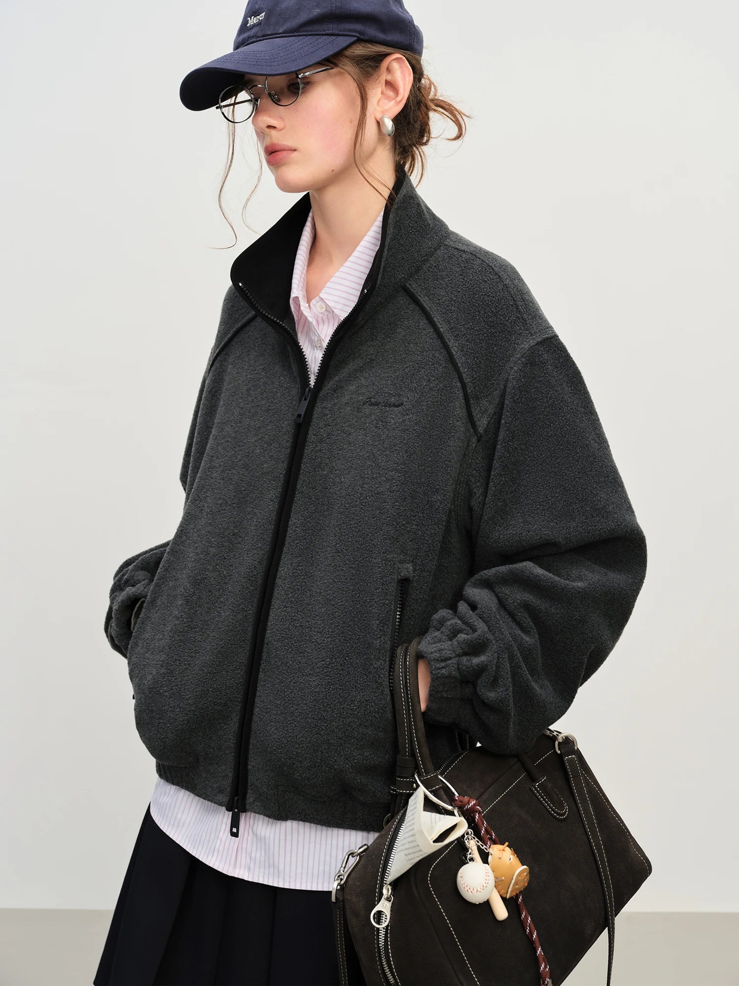 FSLE Stand Collar Raglan Casual Style Jacket for Women 2025 Autumn New Contrast Color Windproof Short Jacket All-match