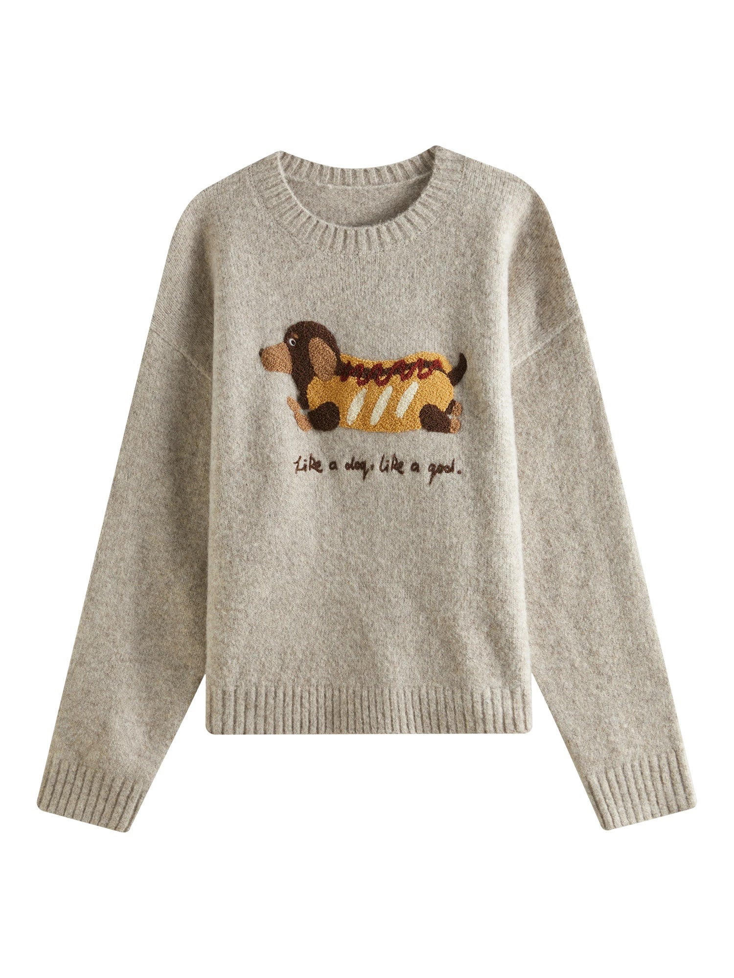 FSLE【3 Colors】Women Embroidered Knitted Sweater Round Neck Drop Sleeve Winter Thick Short Pullover Sweaters Tops 24FS14395
