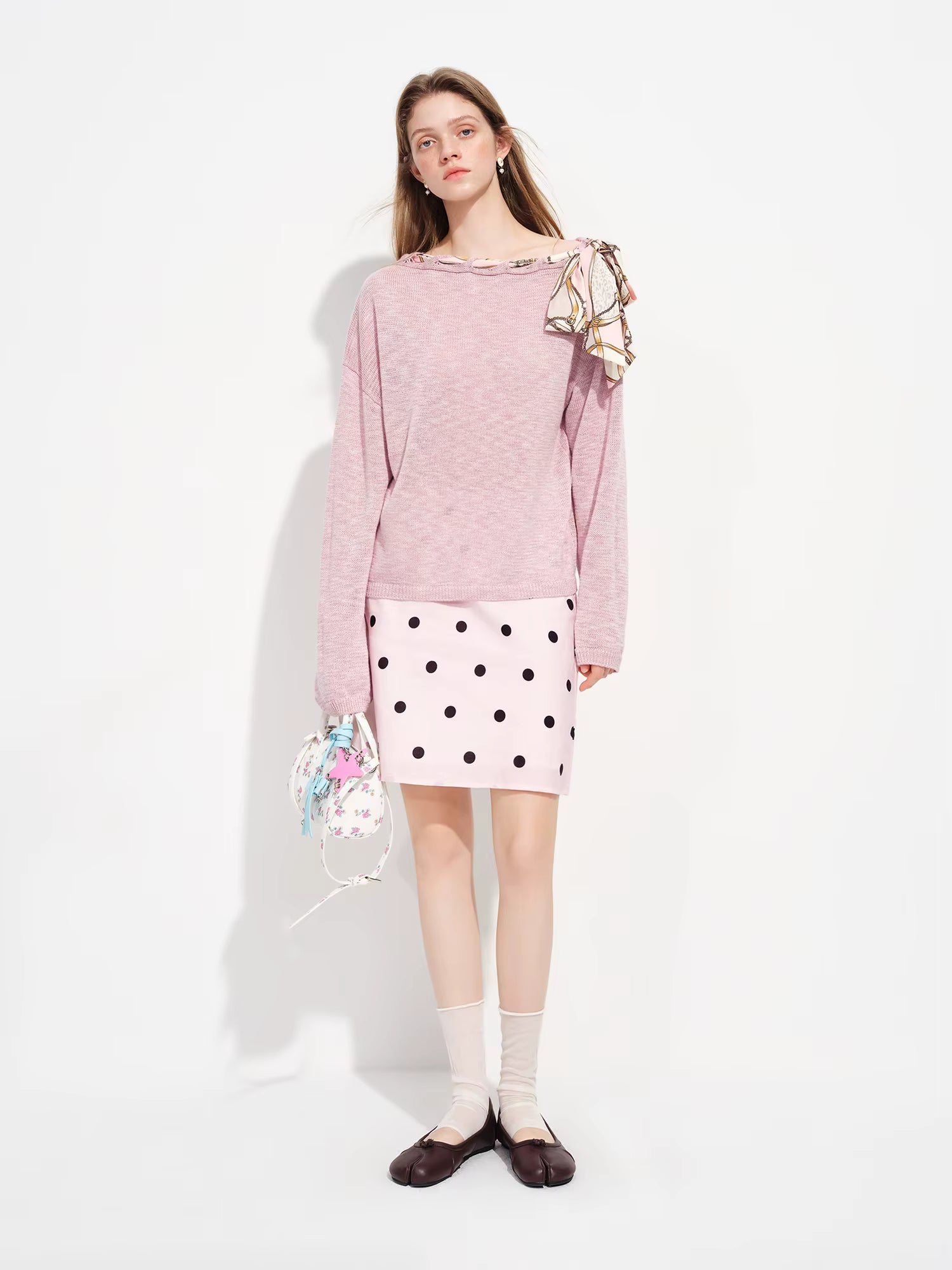 French-inspired Relaxed Flowing Scarf Keyhole Pullover Sweater for Women Spring 2026 New Arrival Pink Thin Knit Sweaters