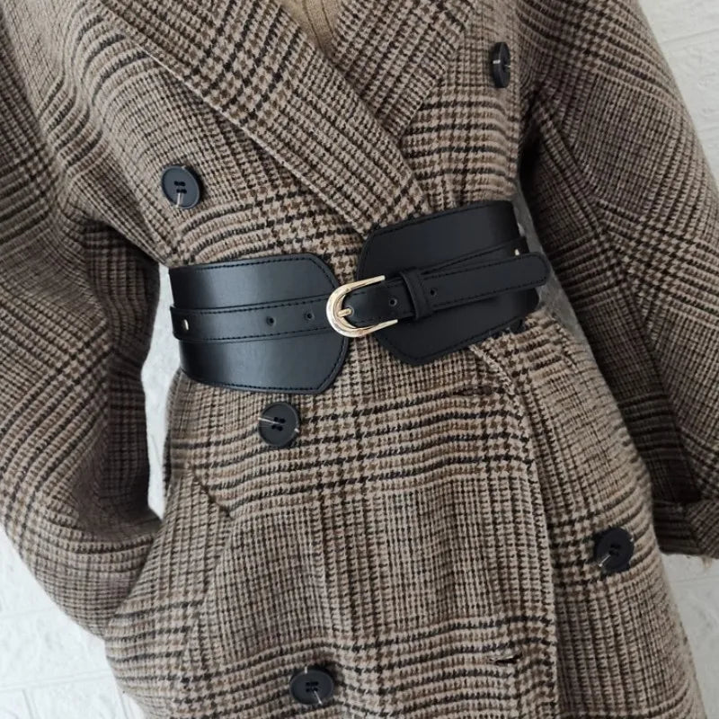Luxury ladies wide belt elastic vintage buckle leather wide fashion wild pin buckle women's belt waist seal belt