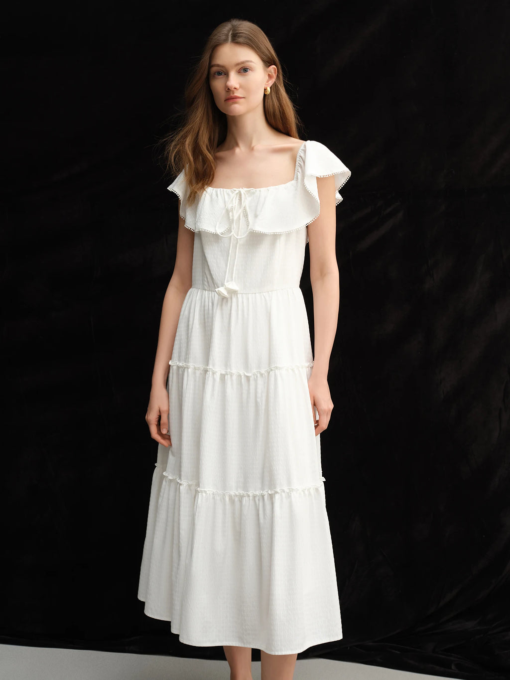 DUSHU Plus Size Ruffled Cake Shape Pink White Dress For Women 2025 Summer New Arrival Elegant French Style Long Dress