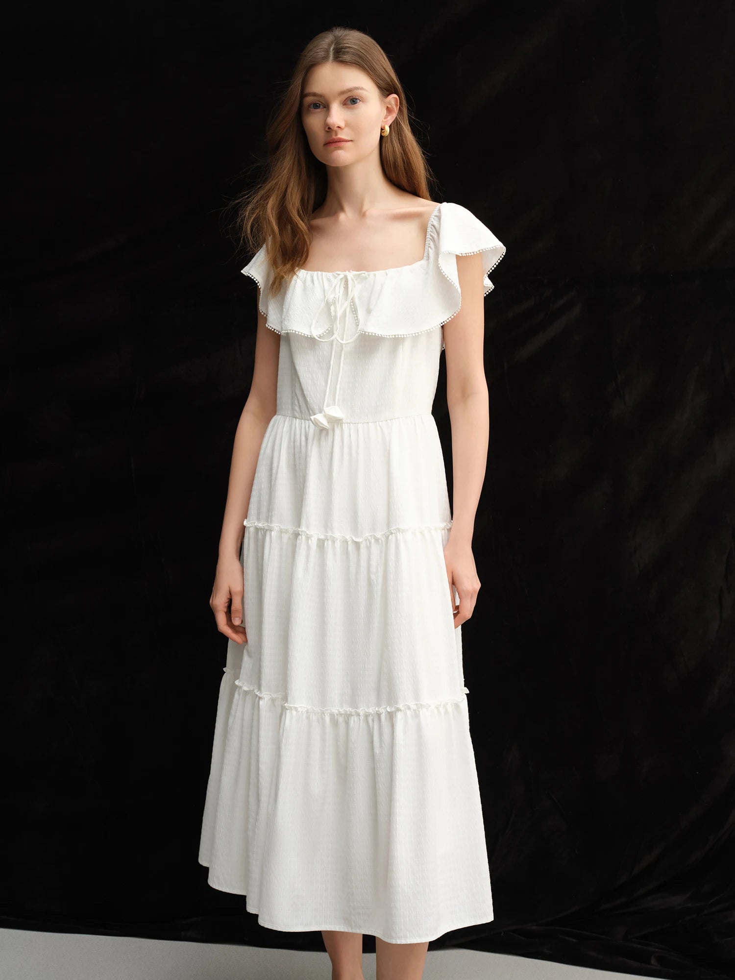 DUSHU Plus Size Ruffled Cake Shape Pink White Dress For Women 2025 Summer New Arrival Elegant French Style Long Dress