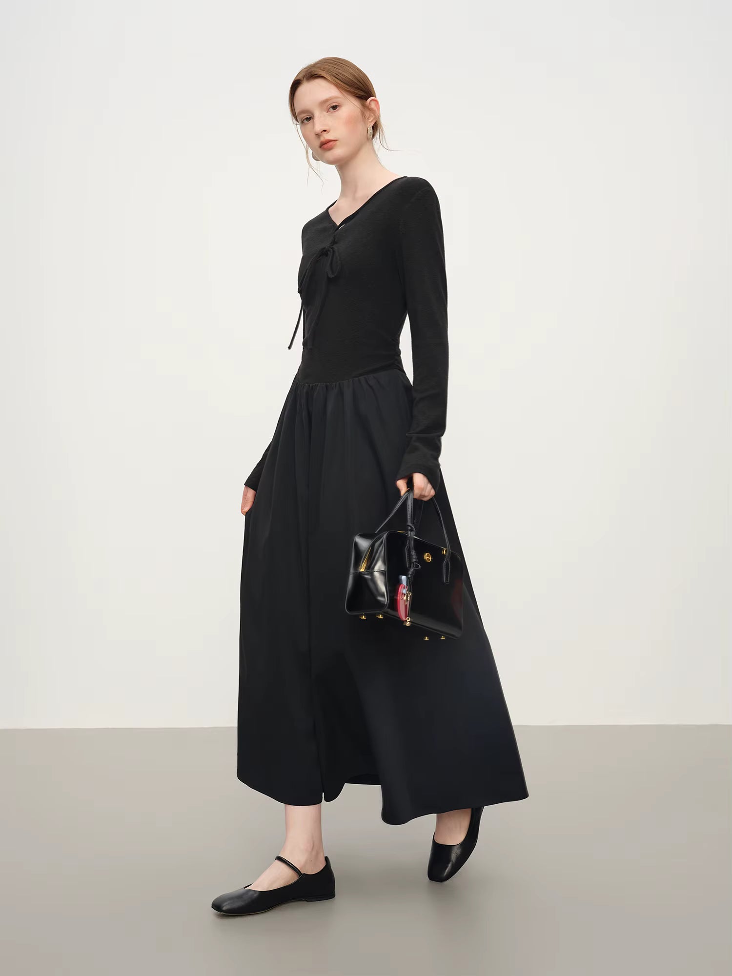 Elegant Autumn Party Dress Knit Patchwork Long Sleeves Dress for Women Fall Winter 2025 New Arrival Stretchy Inner Dresses
