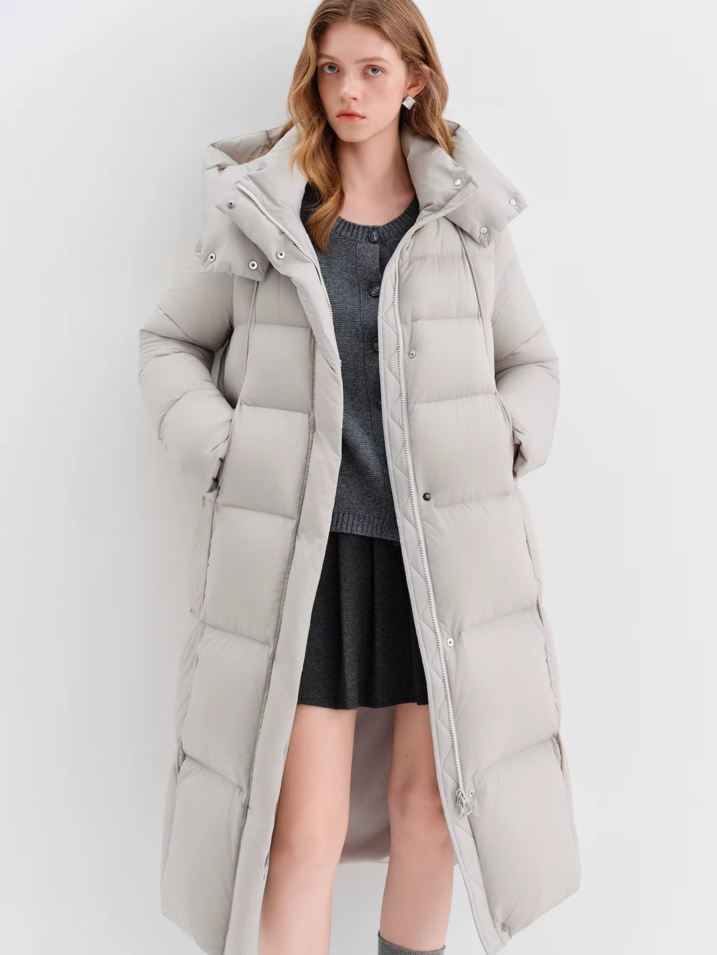 Puff Hooded Color Matching Knee-length Down Jacket Women's Winter 2025 New Cold-proof Warm Coats Simple Leisure