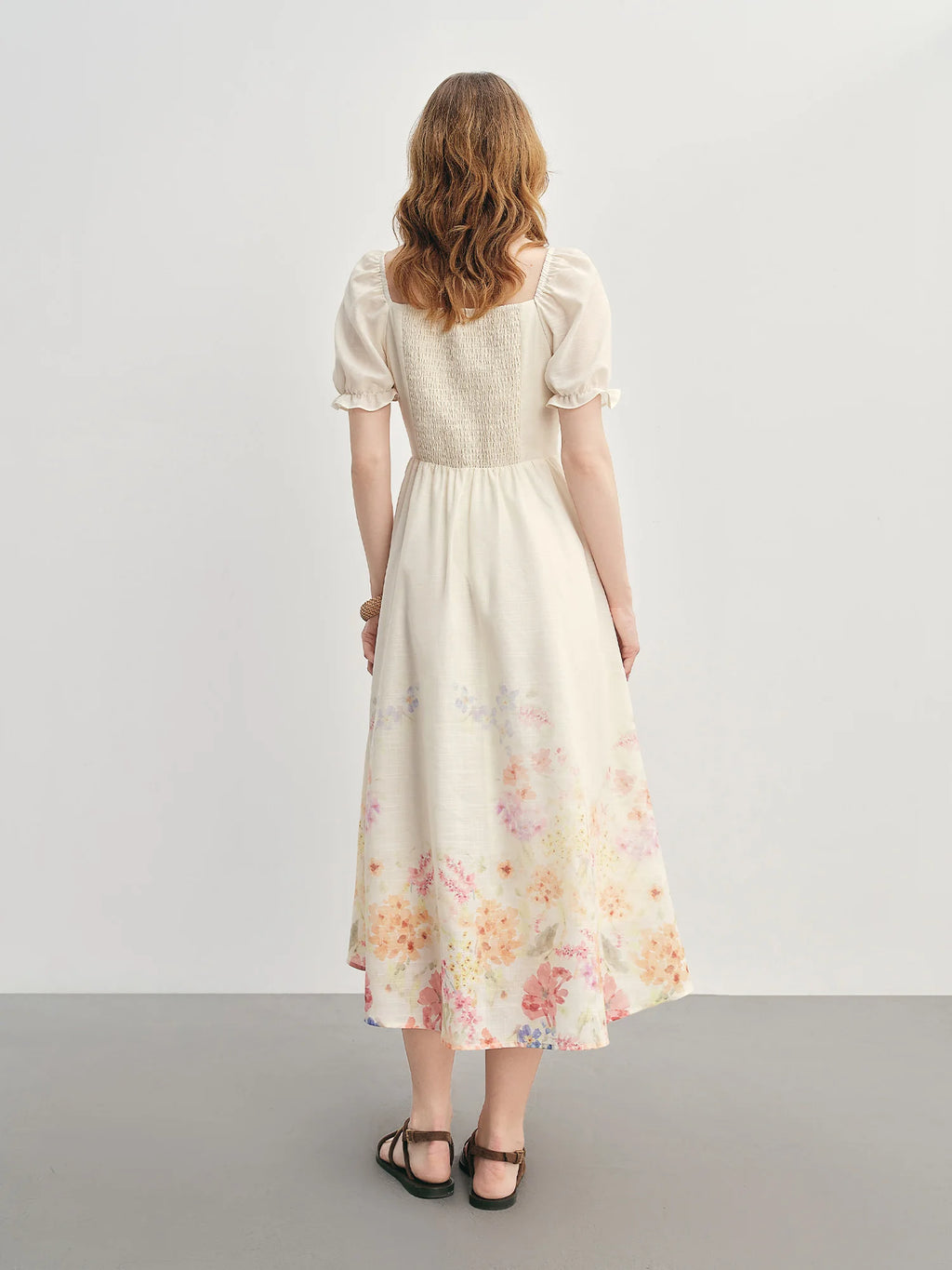 DUSHU 2025 Summer Textured Floral Dress - Regal Bubble Sleeve Fluid Silhouette Resort to Office