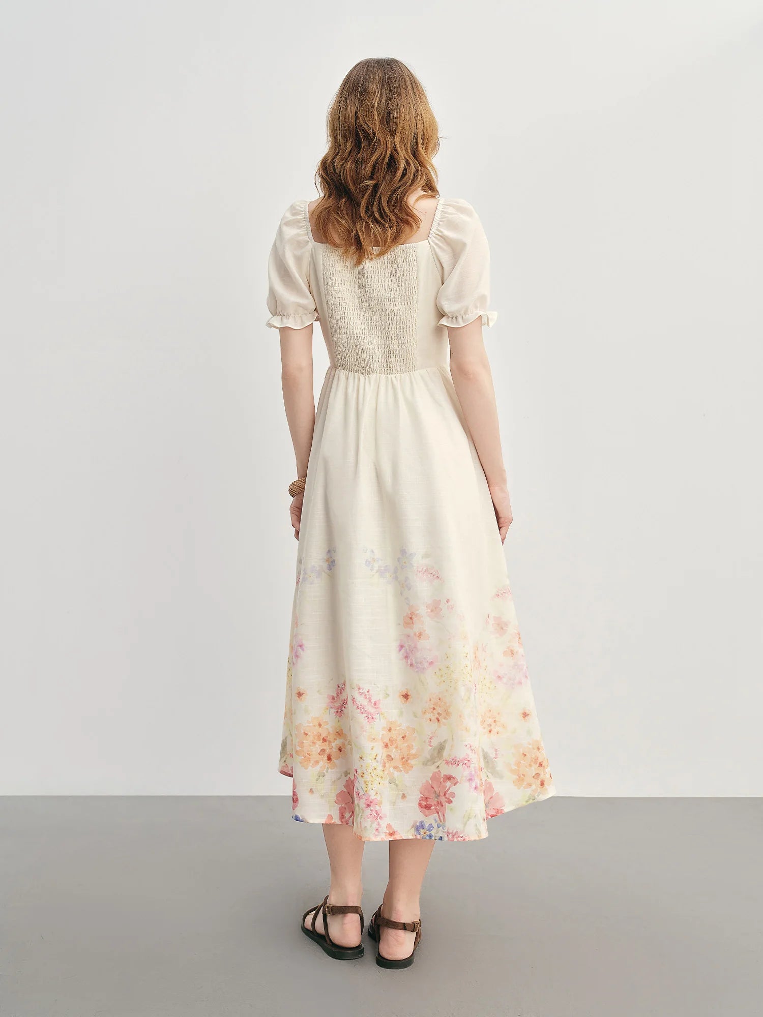 DUSHU 2025 Summer Textured Floral Dress - Regal Bubble Sleeve Fluid Silhouette Resort to Office