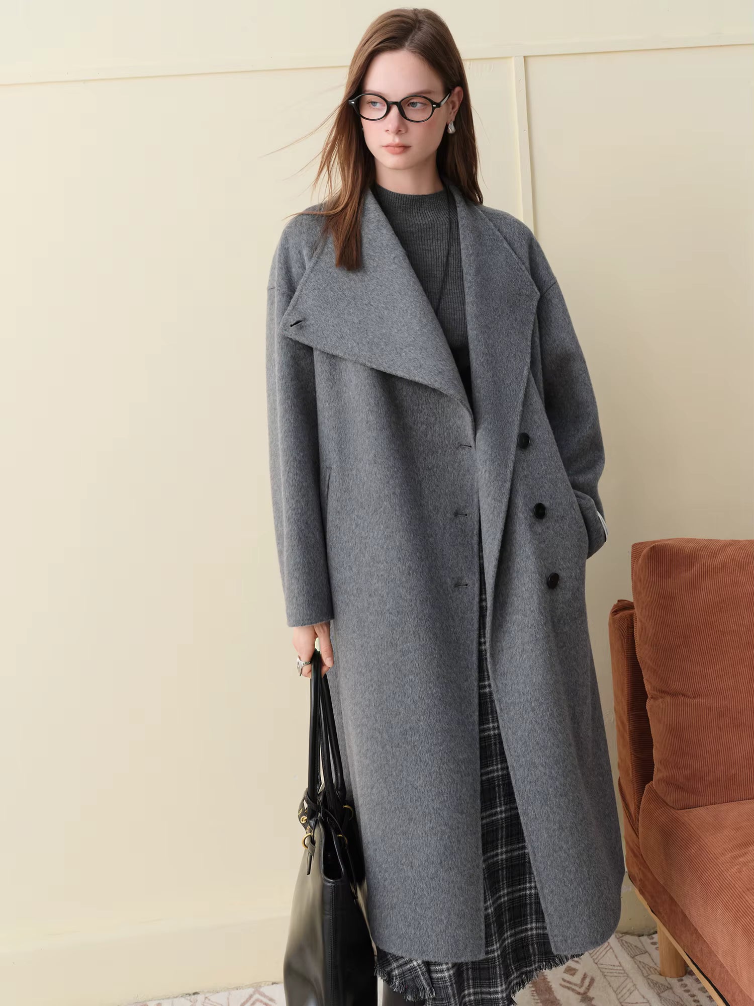 【Premium Series】Cashmere Luxury Casual Standalone Collar Elegant Double Faced Overcoat Women 2025 New Arrival Wool Coat