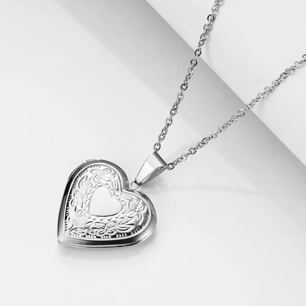 HNSP Vintage Stainless Steel Open locket Heart Pendant Chain Necklace For Women Girl Jewelry Neck Accessorie Gift