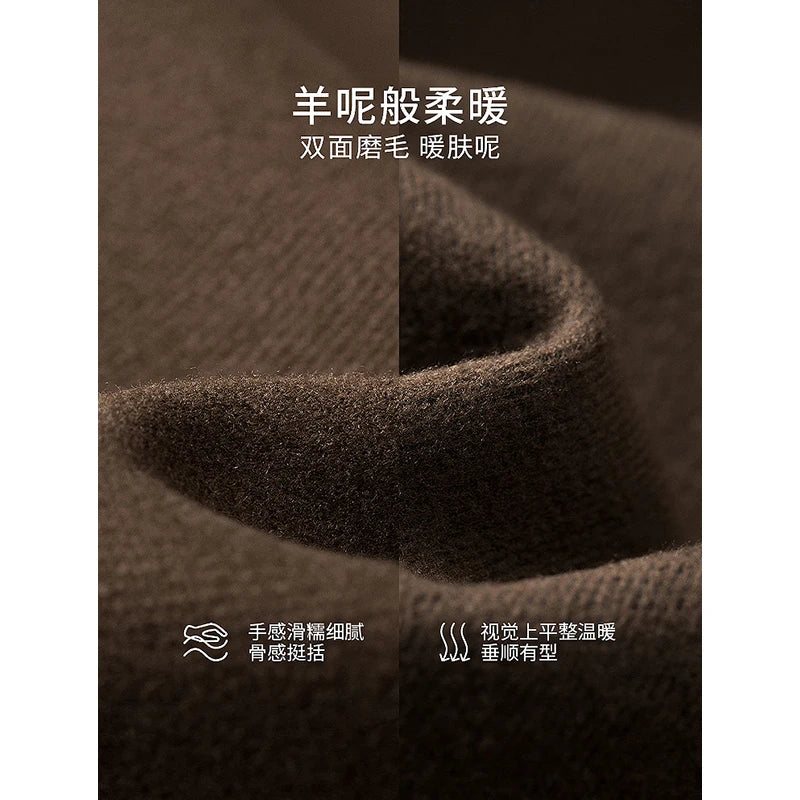 TOYOUTH Women Suit Pants 2024 Winter High Waist Straight Loose Warm Imitation Woolen Fabric Office Lady Coffee Black Trousers