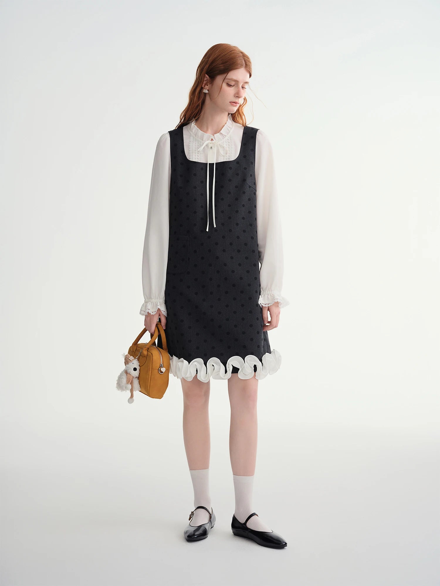 Polka Dot Print Contrast Color Lace Trim Sleeveless Dress Women 2025 Winter New Arrival Casual Party Wear Vest Dress