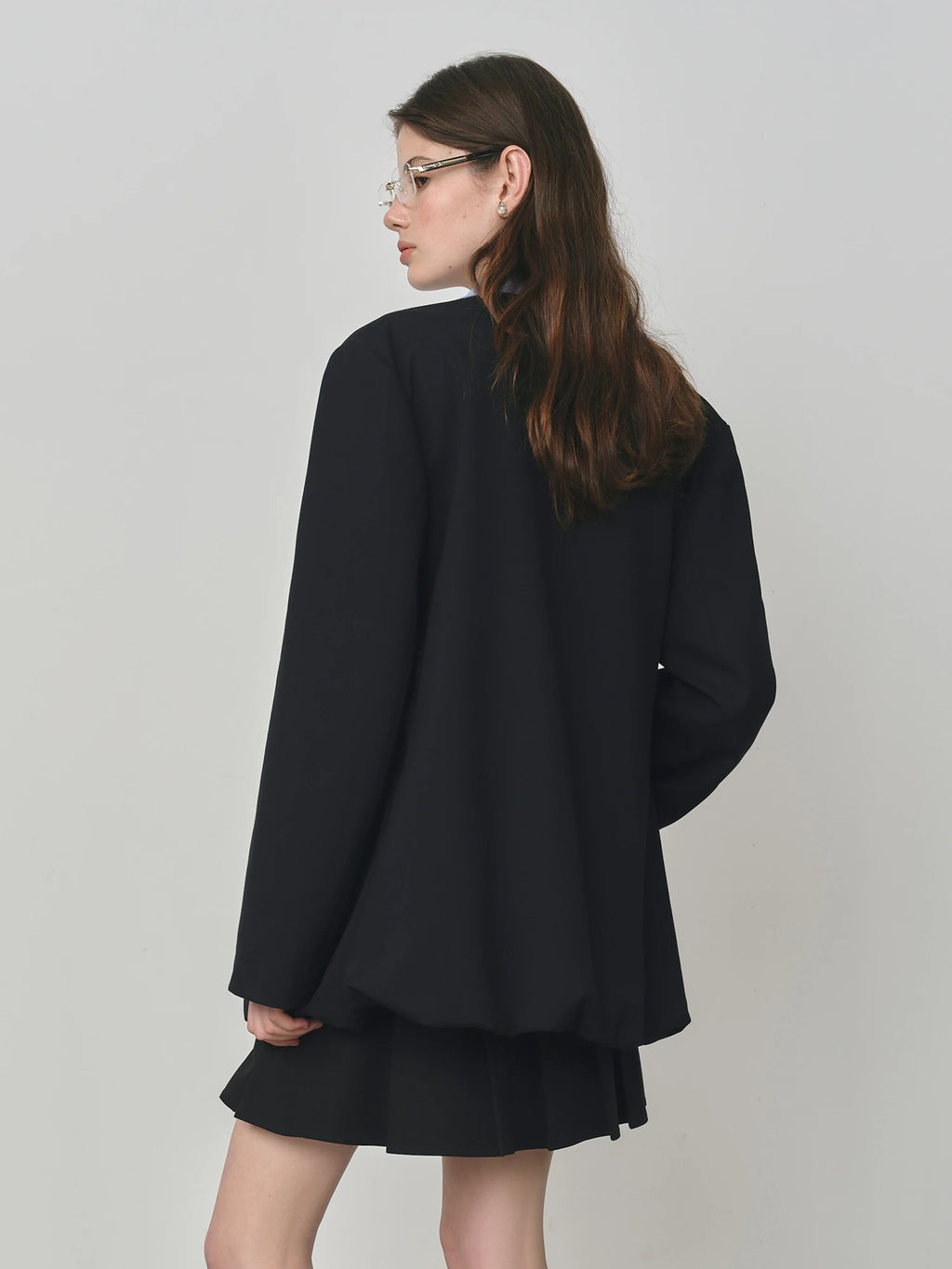 FSLE Elegant Collarless V-Neck Oversized Blazer with Sash for 2025 Autumn New Arrival Blazer Suits Coat